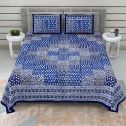 Myntra Elegant Homes Blue 180 TC Superfine Ethnic Motifs Cotton Queen Bedsheets-picture-8