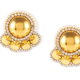 corsica DressBerry Gold-Plated Artificial Stones & Pearls Beaded Circular Shaped Studs image 3