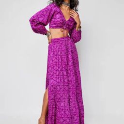 Global Desi Purple Printed Top With Skirt-image-56