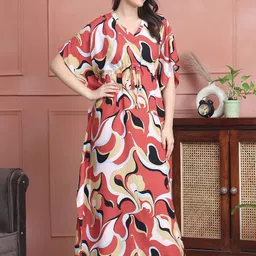 Boston Club Women V-Neck Printed Kaftan Maxi Nightdress-image-95