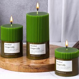Asian Aura Ginger Lilly Ribbed Pillar Candles Pack of 3 Scented Candles for Home Dcor-12