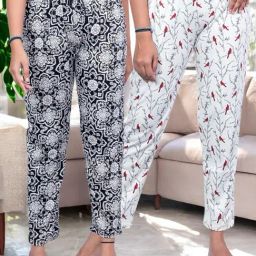 Kryptic Off White & Black Cotton Relaxed Fit Printed Lounge Pants - Pack of 2-image-82