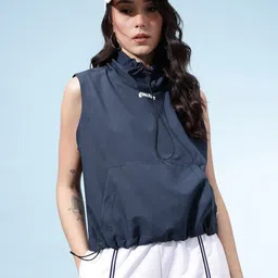 glitchez High Neck Sleeveless Crop Tailored Jacket with Toggled Hem and Neck-picture-23