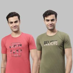Vimal Jonney Pink & Olive Printed Lounge T-Shirt - Pack of 2-image-99