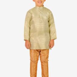 Pro-Ethic Style Developer Kids Light Green & Beige Printed Full Sleeves Kurta with Pyjamas-image-36