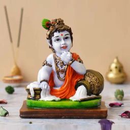 eCraftIndia Multicolor Polyresin Hcrafted Little Krishna Idol Eating Makhan Showpiece-image-99
