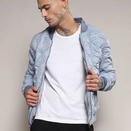 Campus Sutra Sky Blue Regular Fit Self Design Puffer Jacket-picture-11
