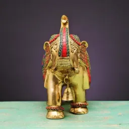 Ekaa Handicrafts Multicolour Brass Maharaja Elephant Showpiece For Decor In Stonework-picture-48