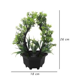 FOLIYAJ Green & Black Artificial Bonsai Lime Tree With Pot image 2