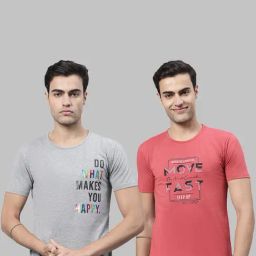 Vimal Jonney Light Grey & Pink Printed Lounge T-Shirt - Pack of 2-image-87