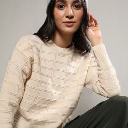 Campus Sutra Beige Self Design Sweater-image-43