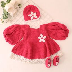 Woonie Girls Puff Sleeve Fit & Flare Dress With Coordinating Cap & Booties Set-picture-12