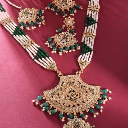 Zaveri Pearls Green Beaded Dazzling Rajasthani Style Necklace Earring & Maangtikka Set-ZPFK14471-image-60