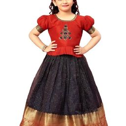 White Button Girls Embroidered Ready to Wear Lehenga &-image-66