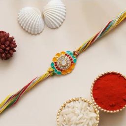 eCraftIndia Multicolor Floral Diamond Rakhi with Roli Chawal Pack for Bhai-31
