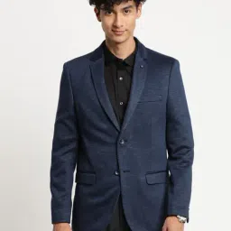 Turtle Navy Slim Fit Self Pattern Blazer-image-55