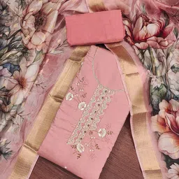 SAINOOR Embellished Pure Silk Semi-Stitched Dress Material-image-89