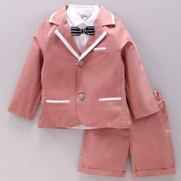 ToffyHouse Full Sleeves Solid Shirt and Pants Set with Coat - Onion Pink-image-4