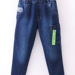 Little Kangaroos 100% Cotton Full Length Baggy Fit Washed Denim Jeans - Dark Blue-picture-14