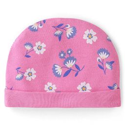 Babyhug 100% Cotton Knit Floral Print Cap - Pink-picture-0