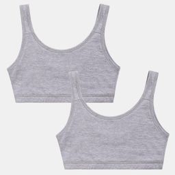 Sillysally Pack of 2 Sleeveless Solid Non Padded & Non Wired Active Bras -  Grey Melange-image-83