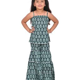 CLOTH BITES Sleeveless Floral Printed & Lace Embellished Kurta With Sharara - Green-image-62