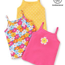 Babyhug 100% Cotton Knit Anti Bacterial Sleeveless Slips with Floral and Polka Dots Print Pack of 3 - Multicolor-image-89