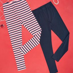 YU by Pantaloons Pack Of 2 Solid & Striped Leggings - Multi Colour-image-11