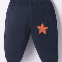 Zero Knit Full Length Starfish Printed Fleece & Woollen Bottom - Navy Blue-73