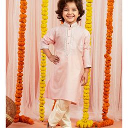 Vastramay Viscose Full Sleeves Floral Embroidered & Lace Embellished Kurta & Pyjama Set - Pink-image-90