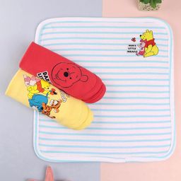 Babyhug Disney Interlock Knit Hand and Face Towels with Pooh Graphics Pack of 3 L 30 x B 30 cm - Yellow & Red-image-61