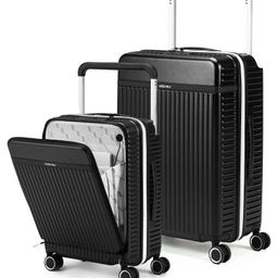 Assembly Hard Luggage Set of 2 | Premium Polycarbonate Cabin & Large Trolley Bags with Wide Handle & USB Port Charging-Rover Pro-Black-18