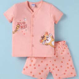 Tango Single Jersey Knit Half Sleeves Shorts Nightsuit with Animal Print - Peach-image-85