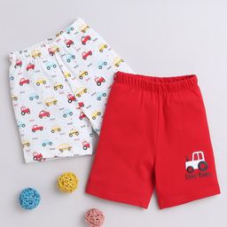 BUMZEE Cotton Woven Above Knee Length Shorts with Vehicle Print Pack of 2 - Red & White-picture-26