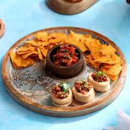 DULI Round Wooden Serving Chip and Dip Platter with Enamel Coating for Home and Dining Table Décor-image-5