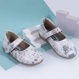 SHOES FOR JUNIORS Abstract Designed Mary Jane Ballerinas With Velcro Closure - Grey-picture-43