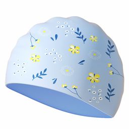 Little Surprise Box Small Flower Print Silicone Swimming Cap - Blue-27