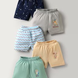 OHMS Single Jersey Knit Knee Length Shorts With Stripes Stars & Animal Print Pack Of 5 - Multicolour-image-15