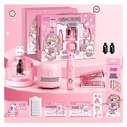 Magicwand Battery Operated Pencil Sharpener,Electric Eraser,Vacuum Cleaner Stationery Set with 10 Eraser Refills for Kids,Adults for Home Office School Pink-26