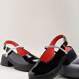 Shoetopia Stones Embellished Colour Blocked Ballerinas - Black-image-87