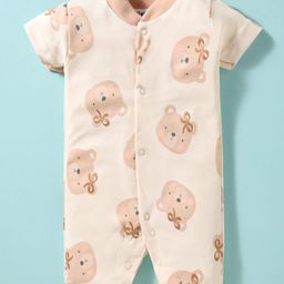 Kidi Wav Half Sleeves Cute Teddy Bear Face Printed Romper - Pink-image-40