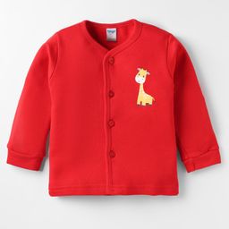 Tango Fleece Knit Full Sleeves Front Open Jhabla with Giraffe Print - Red-picture-14
