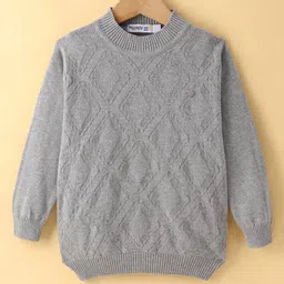 Noddy Cotton Lycra Knit Full Sleeves Geometric Designed Sweater - Grey Melange-picture-0