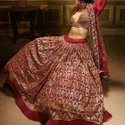 ODETTE Embroidered Sequinned Net Semi-Stitched Lehenga & Blouse With Dupatta image 3
