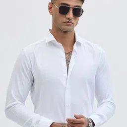 Snitch Men Classic Slim Fit Spread Collar Textured Cotton Formal Shirt-picture-17