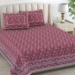 The Craft Monk Maroon & Pink Floral King Bedsheet with 2 Pillow Covers-image-81
