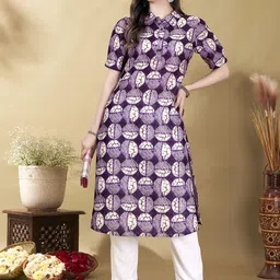 Anouk Violet Abstract Printed Shirt Collar Straight Kurta-image-48