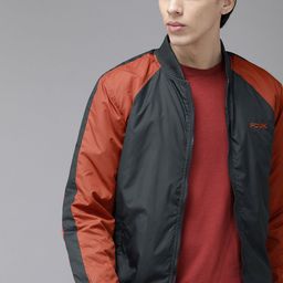 French Connection Men Navy Blue& Orange Colourblocked Bomber Jacket-picture-40