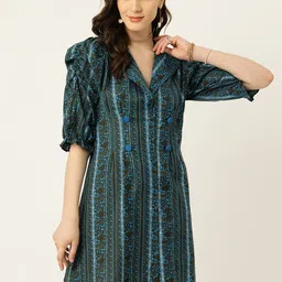 Antheaa Floral Print Puff Sleeve A-Line Dress-image-99
