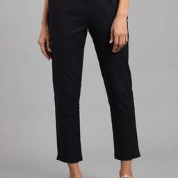 W Women Black Regular Cropped Trousers-30